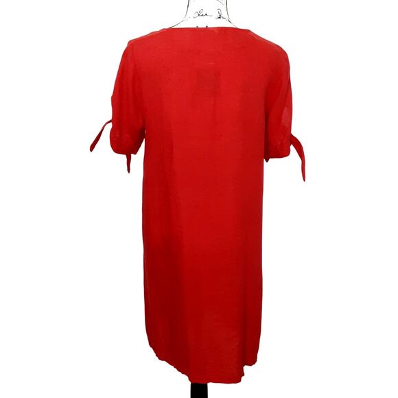 Terzo Millennio Puff Sleeve Shift Dress 100% Linen Cherry Red Womens M Resort - Picture 3 of 10